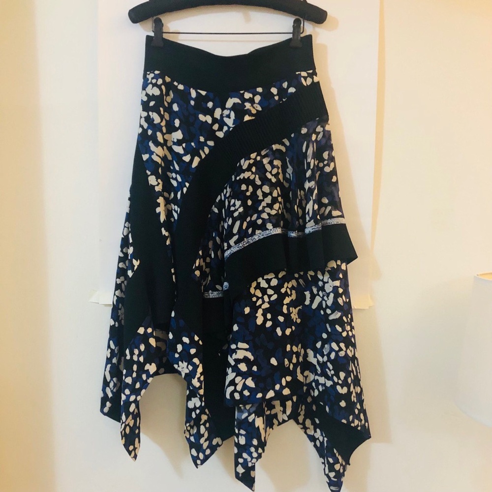 Philip Lim Layered Painted-Dot Silk Midi Skirt w/ Rib Details